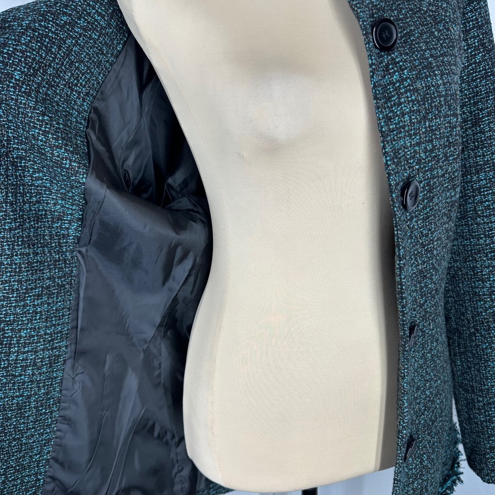 Milena Nicole Collection Teal Black Tweed Belted Jacket Coat Size 10 NWOT - Picture 9 of 15